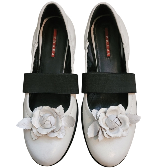 Prada White Leather Ballet Flats - Picture 1 of 6